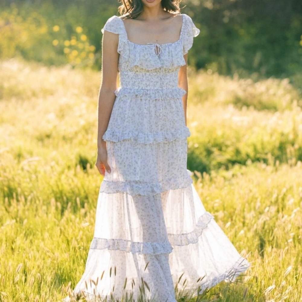 Astrid Ruffle Detail Maxi Dress in Purple Floral - Bump Friendly